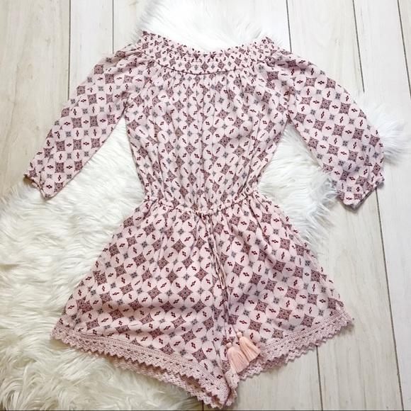 Abercrombie & Fitch Pants - Abercrombie & Fitch Pink Print Romper Lace Trim